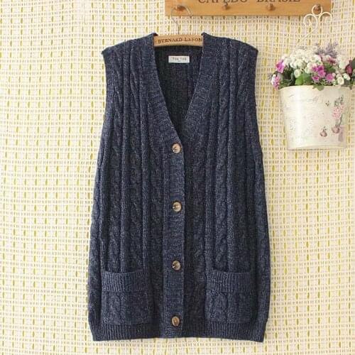 Plus size V neck drop knitted women loose sweater vests 2021 new autumn winter casual ladies wine pockets sweaters female tops