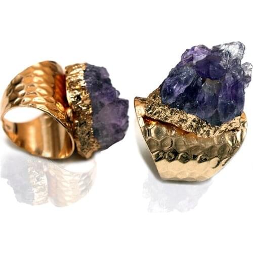 Irregular Purple Genuine Stone Ring for Women Gemstones Jewelry Open Rings