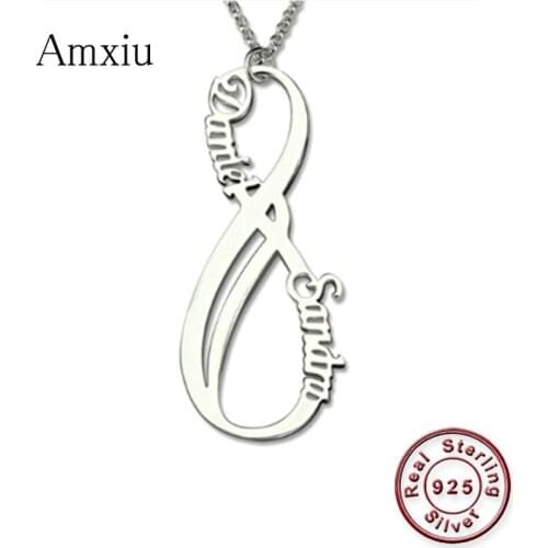 Amxiu Custom Two Names Necklace Personalized 925 Sterling Silver Jewelry Bowknot Choker Necklace For Women Girls Wedding Bijoux