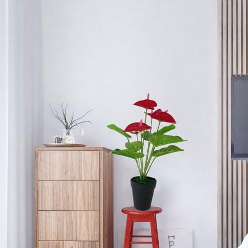 1 Pc Artificial Plants Red Anthurium Fake Flowers Lifelike Indoor Decoration
