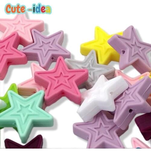 Cute-idea 10pcs Pentagram Food Grade BPA Free Silicone Star Teether Loose Beads DIY Baby Teething Necklace Bracelet kids toys