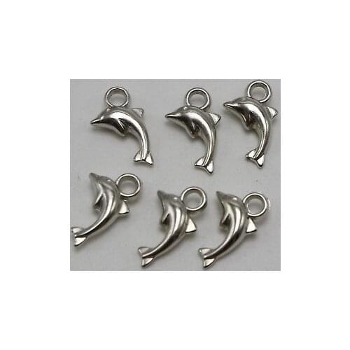 100 Silver Colour Tone Metallic Acrylic Dolphine Charm Pendants 16mm