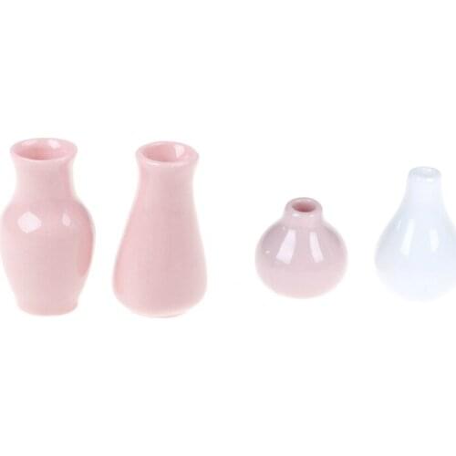 2 Pcs Mini Porcelain Flowerpot Simulation Furniture Flower Pot For Doll House Decoration 1/12 Dollhouse Miniature Accessories