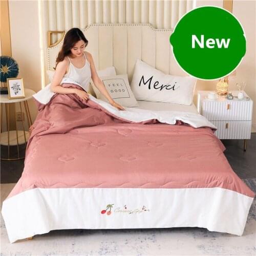 2021 New Band Silk for Beds Ice Silk Material 6 Colors Plaids Single Quilt Bedspreads Soft Summer For Bed Free Shipping