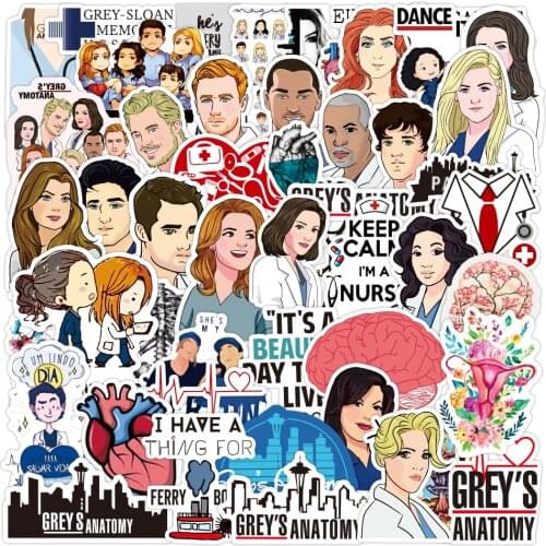 50pcs Greys Anatomy Anime Intern Nurse TV Series Graffiti Stickers Laptop Bicycle Guitar Skateboards Waterproof Decorative Toys