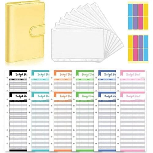 A6 PU Leather Budget Binder With Zipper Envelopes, Macarone Color Ring Budget Binder With For Home School