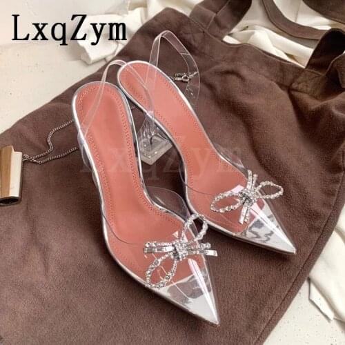 Women Wedding Pumps Elegant Pointed toe Rhinestones High heels Party Shoes Crystal Clear heel Sexy Sandals Size 41 42