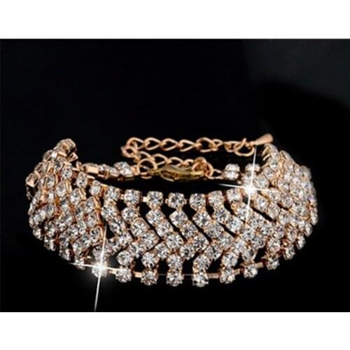 Rhinestone Braid Shape Woman Fashion Bracelet Jewellery Shining Golden Charm Bride Party Gift