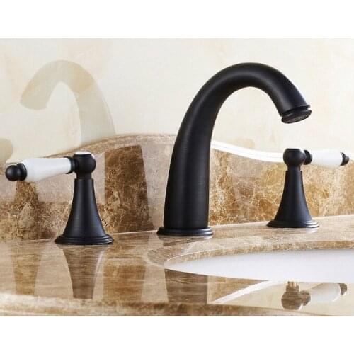 Oil Rubbed Bronze Widespread Deck-Mounted Tub 3 Holes Dual Ceramic Handles Kitchen Bathroom Tub Sink Basin Faucet Tap mnf081