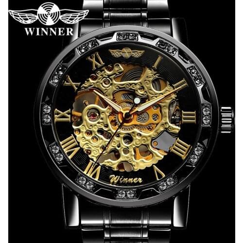 WINNER Mechanical Men Wristwatch Military Sport Male Clock Top Brand Luxury Skeleton Stainless Steel Man Watch Gift 8012