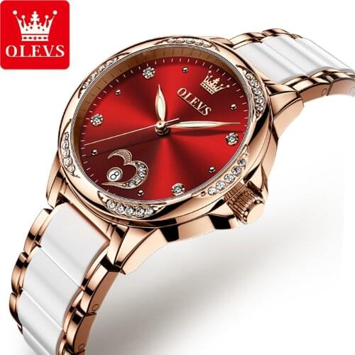 OLEVS Women Mechanical Watches New Fashion Ceramics Strap Watch Reloj Mujer Elegant Waterproof Luxury Brand Ladies Dress Clock