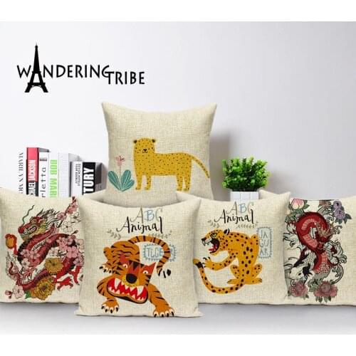 Animal Cartoon Decorative Cushions For Sofa Yellow Tiger Throw Pillows For Couch Customized High Quality Pillowcase 45 x 45 cm