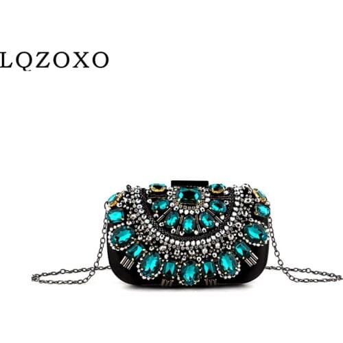 Small Beaded Clutch Purse Elegant Black Evening Bags Wedding Party Clutch Handbag Metal Chain Shoulder Bags