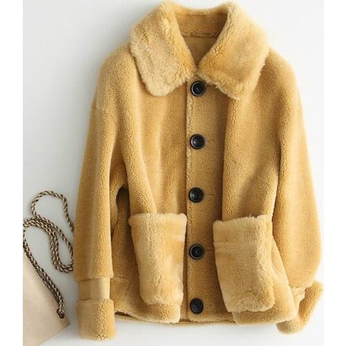 Fad Autumn Winter Real Lamb Ful Coat Female Fashion Natural Ful Coat Women Woman Coat Casual Elegant Jacket A050