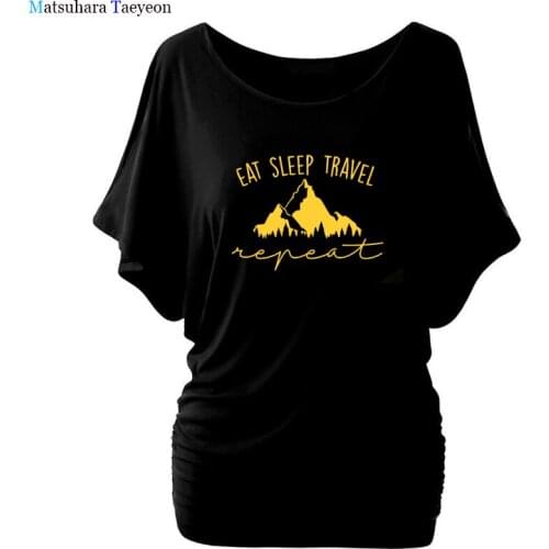 Eat Sleep Travel Mountains T Shirt Women Fashion Graphic T-Shirts Funny Short Sleeve Summer Plus Size Harajuku Tee Shirt