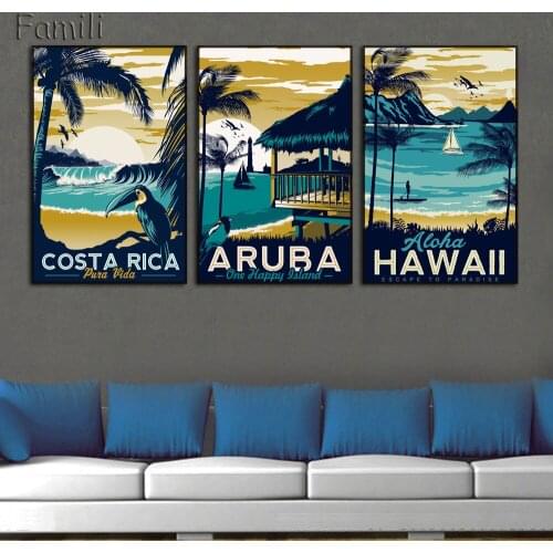 Aruba Hawaii Sea Beach Vintage Minimalist Art Canvas Painting Landscape Picture Print Modern Home Room Decor