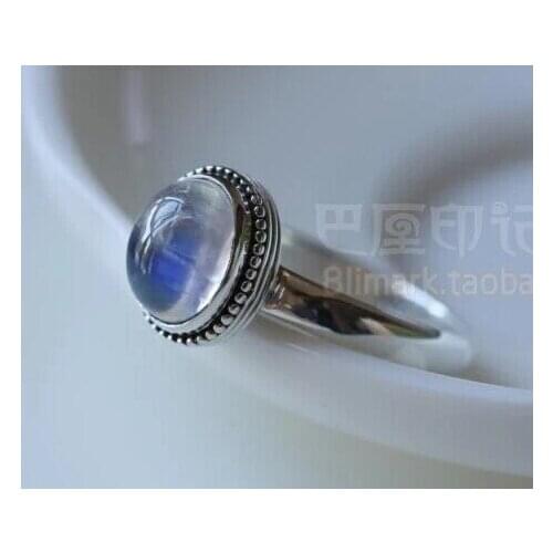 925 silver vitreous natural strong blue light rainbow Moonstone Ring