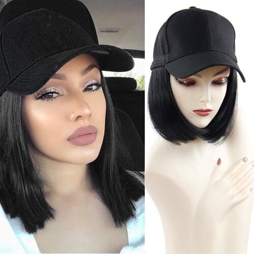 Short Straight Blonde Wig Women Heat Fiber Resistant Cute Style Cut Short Wig Synthetic Wig Hat Baseball Cap