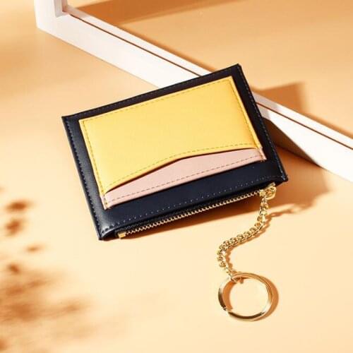 New Patchwork Credit Card Holder Mini Mens Leather Wallet With Coin Pocket Female Small Purse Card Case Zipper Bag For Women