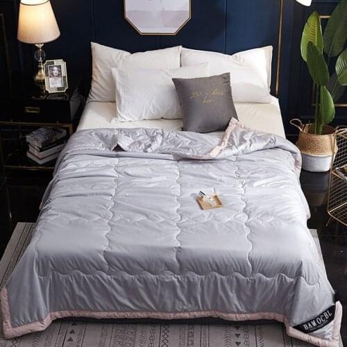 Summer Washed Silk Quilt Blanket Grey Bedspread for Double Queen King Bed Coverlet Bedding Bed Cover Plaid Thin Comforter