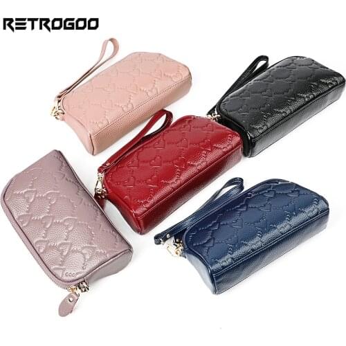 RETROGOO 2021 Fashion Women Wallet Genuine Zipper Coin Pocket Female Purse Card Holder Money Bag Beautiful Phone Bag For Ladies