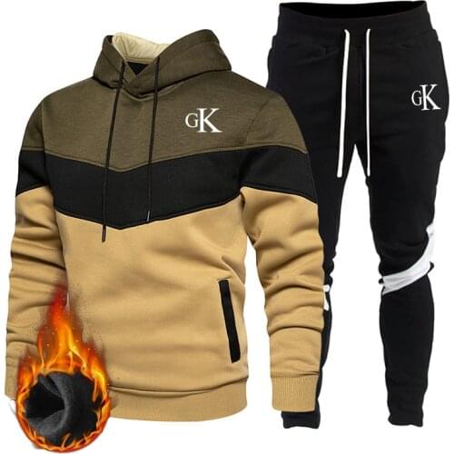 Mens Sports Loose Hoodie Color Block Pullover Trousers 2021 Casual Mens Sports Sweater Sets