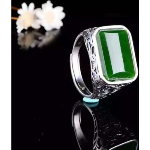Man Ring Real and Natural Original Man Jade Ring Stone Rings Solid 925 Silver Gemstone Ring