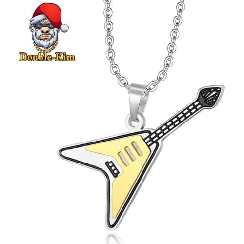 Rock Guitar Pendant Necklace Men Hiphop Street Culture Titanium Stainless Steel Fashion Trendy Chain Necklace Man Jewelry Gift