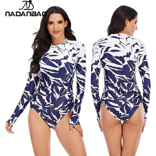 NADANBAO Summer Women Swimsuit 2021 Surf Diving Swimwear Clothes Swim Wear Long Sleeve Plus Size Beachwear Female Push Up