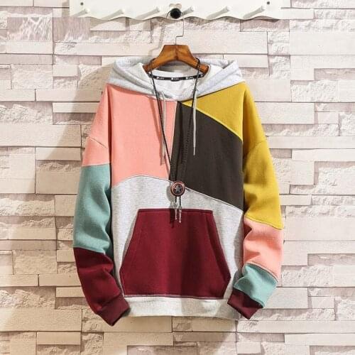 2020 New Japanese-style Autumn Men Hoodies Fashion Couple Casual Creative Color Block Loose Stitching Hoodie Patchwork tops H020