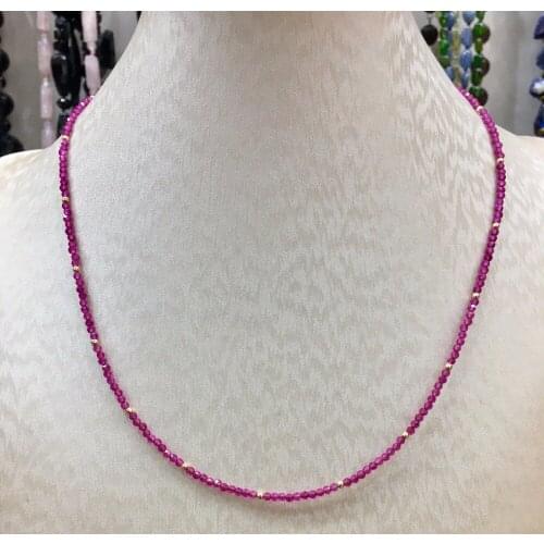 Natural Stone Reemades Rubys 2mm Faceted Bead 925 Sterling Silver Choker Necklace