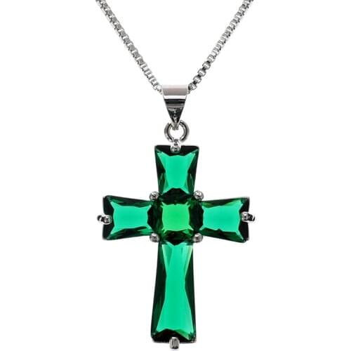 Classic Cross Design Pendant Necklaces Women Necklace Created Emerald Stone Fashion Crucifix Necklace Women Jewelry Gift