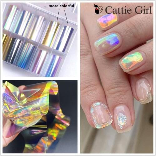 1 Box Aurora Nails Foil Film Sticker Cellophane Paper Korean Nail Glass Foils Trend Design Ice Cube Manicure Nail DIY Decoration