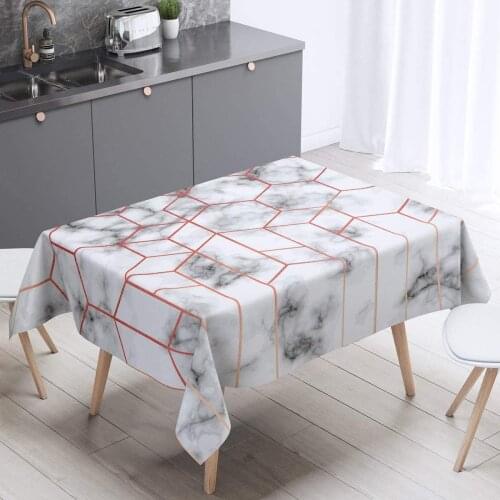 Geometric Rectangle Plaid Hexagon Tablecloths Modern Marble Textured Table Cover