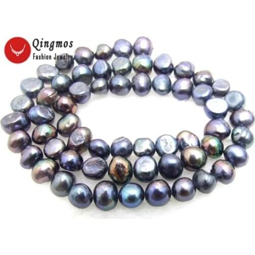 Qingmos 4-5mm Black 100% Natural Freshwater BAROQUE Pearl Loose Beads for Jewelry Making DIY Necklace Bracelet Strands 14" l455
