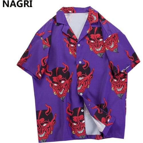 Devil Full Printed Shorts Sleeve Shirts Men Streetwear Hiphop Summer Hawaiian Floral Beach Harajuku Unisex Fashion Casual Shirts