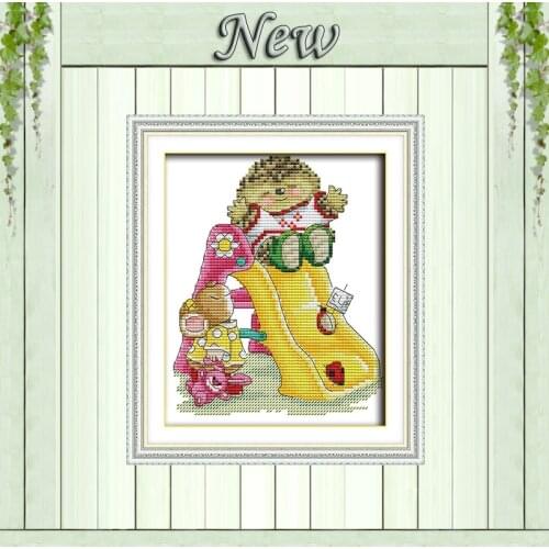 Happy little hedgehog cartoon animal painting Counted Print on canvas DMC 11CT 14CT Cross Stitch kits Needlework Sets embroidery