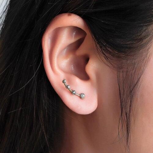 Chandler Tiny Small Stainless Steel Ear Climber CZ Earrings Dainty Crawler Crystal Simple Stud Earring Fashion Popular Bronics