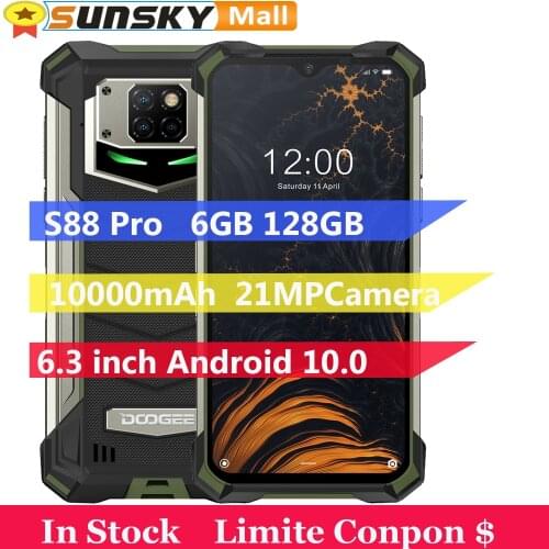 DOOGEE S88 Pro Rugged Phone 6GB 128GB IP68/IP69K Waterproof 10000mAh Battery 6.3"Android 10 Helio P70 4G NFC Wireless Charging