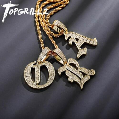 TOPGRILLZ Iced Out Letters A-Z Name Pendant Necklace Micro Pave CZ Stone Hip Hop Punk Style Fashion Jewelry Gift For Men Women