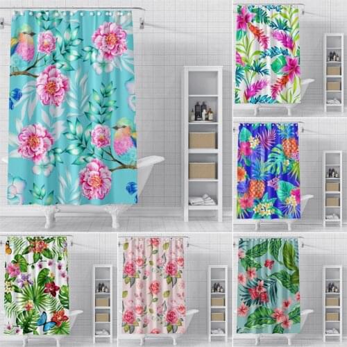 Tropical Leaves And Flowers Bathroom Shower Curtain Waterproof Bathroom Curtain Toilet Door Curtain Solid Fabric Bath Curtains