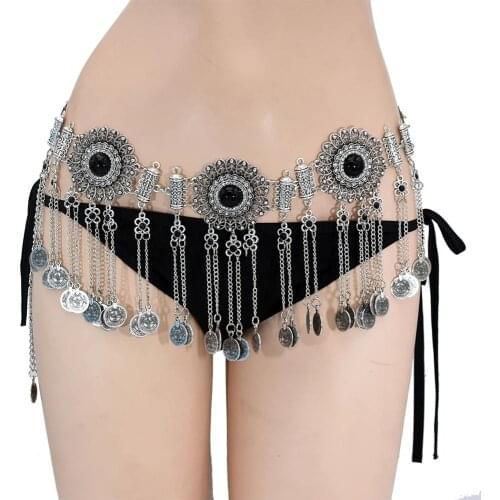 Bohemian Hollow Out Waist Chains Crystal Sexy Beach Belly Belt Body Chains Link Tassel Gypsy Indian Women Coins Body Jewelry