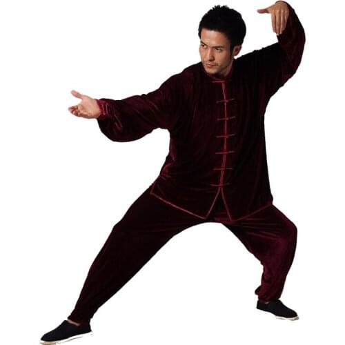 High Quality Velour Chinese Mens Kung Fu Suit Long Sleeve Tai Chi Wu Shu Clothing Shadowboxing Costume M L XL XXL XXXL 011316