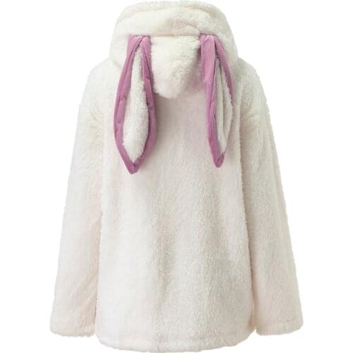 Harajuku Plush Down Jacket Female 2021 Zipper Pocket Hoodies Winter Warm Fur Long Coat For Girls Black flannel Zip Up overcoat