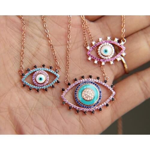 3 colors cz paved evil eye pendant necklace rose gold color Bohemia evil eye jewelry