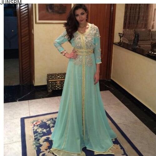 New Arrival Beaded Evening Dresses Luxury A Line Long Sleeves Sexy V Neck Chiffon Floor Length Prom Formal Party Gown