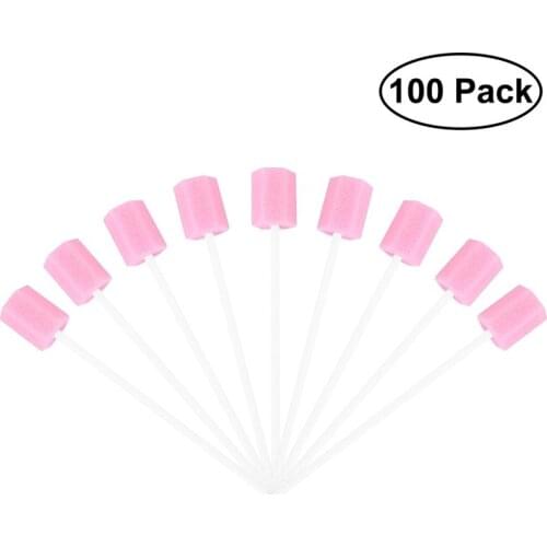 100pcs Disposable Oral Care Sponge Swab Tooth Cleaning Mouth Swabs (Pink)