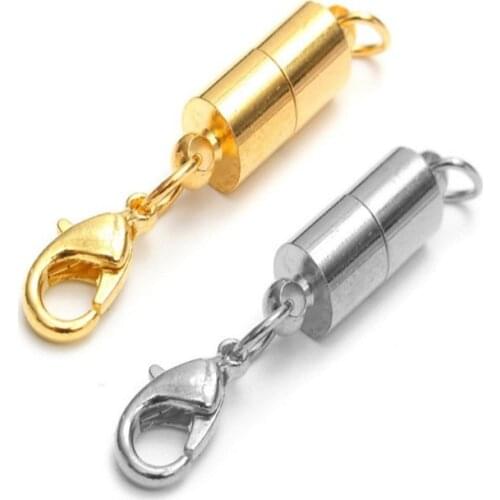 2 pcs/lot 6*40mm DIY Necklace/ Bracelet Connectors Cylindrical Magnetic Buckle Jewelry Components Gold Silver Jewelry Findings