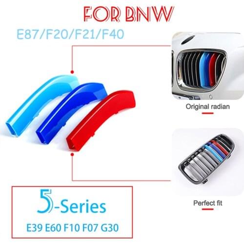 3pcs ABS M For BMW F10 E39 E60 F07 G30 F18 5 Series GT GT5 Car Racing Grille Strip Trim Clip Stickers Accessories