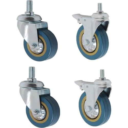 4 Pack 3 Inch Swivel Casters Wheels Heavy Duty Caster With 12x30mm Threaded Stem No Noise Wheel For Carts Workbench Trolley